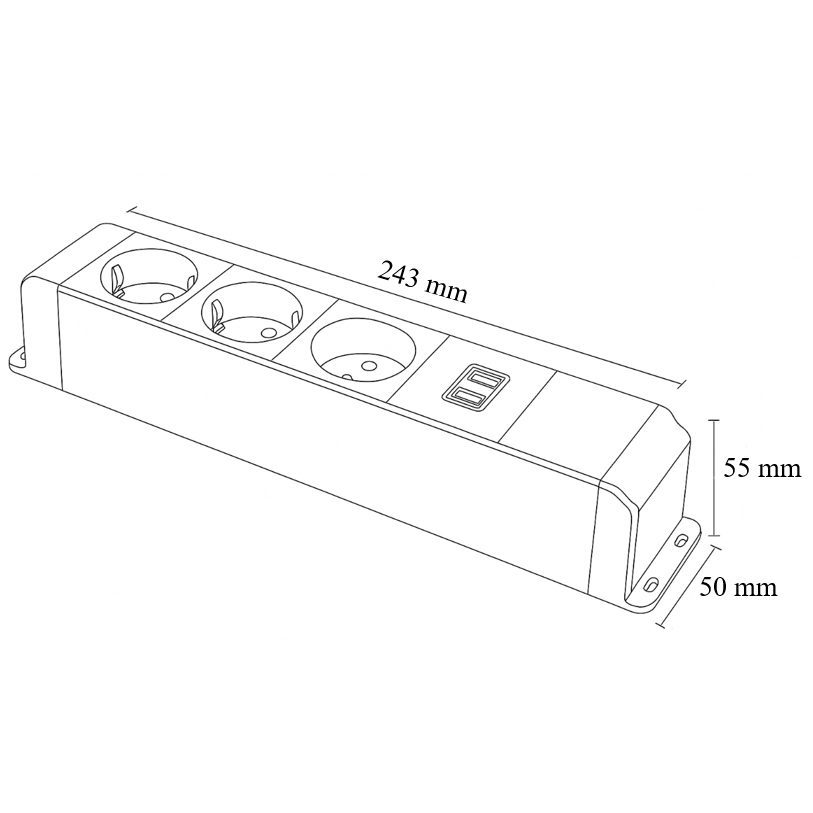 Socket box | surface-mounted | 6 modules | 243x55x50mm | black 2 Socket box | surface-mounted | 6 modules | 243x55x50mm | black 2