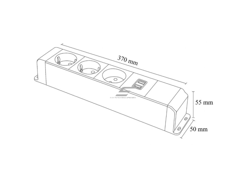 Kištukinių lizdų blokas | montuojamas ant paviršiaus | 12 modulių | 370x55x50mm | juodas | ESP10-12-02 2
