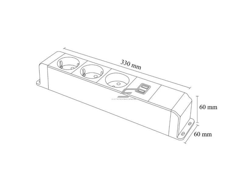 Kištukinių lizdų blokas | montuojamas ant paviršiaus | 10 modulių | 330x60x60mm | pilkas | ESP10-10-01 2 Kištukinių lizdų blokas | montuojamas ant paviršiaus | 10 modulių | 330x60x60mm | pilkas | ESP10-10-01 2