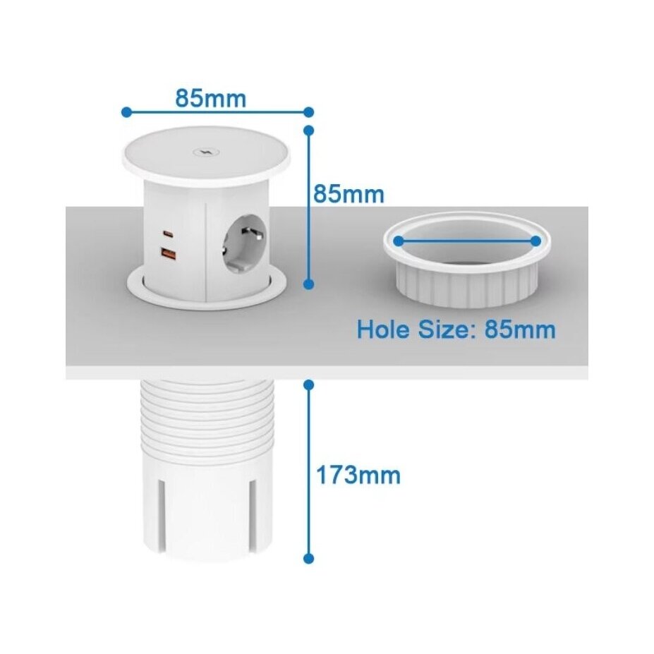 Pop-up Furniture Power Socket | Round | 2xSchuko | 2xUSB-A | 2xUSB-C | 1xWireless Charging Pad | Ø85mm | Black 3 Pop-up Furniture Power Socket | Round | 2xSchuko | 2xUSB-A | 2xUSB-C | 1xWireless Charging Pad | Ø85mm | Black 3
