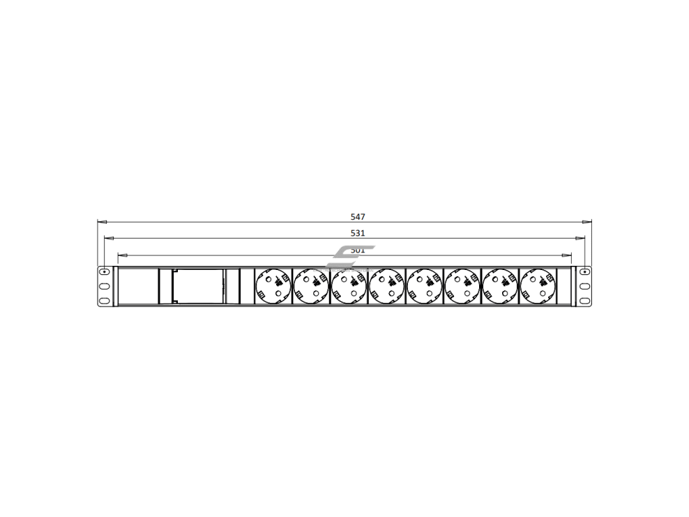 Kištukinių lizdų blokas | montuojamas į skydą | 8xSchuko | su automatiniu jungikliu 2P 16A B | 547mm | juodas sidabrinis | TEM 14002.1080.000 1