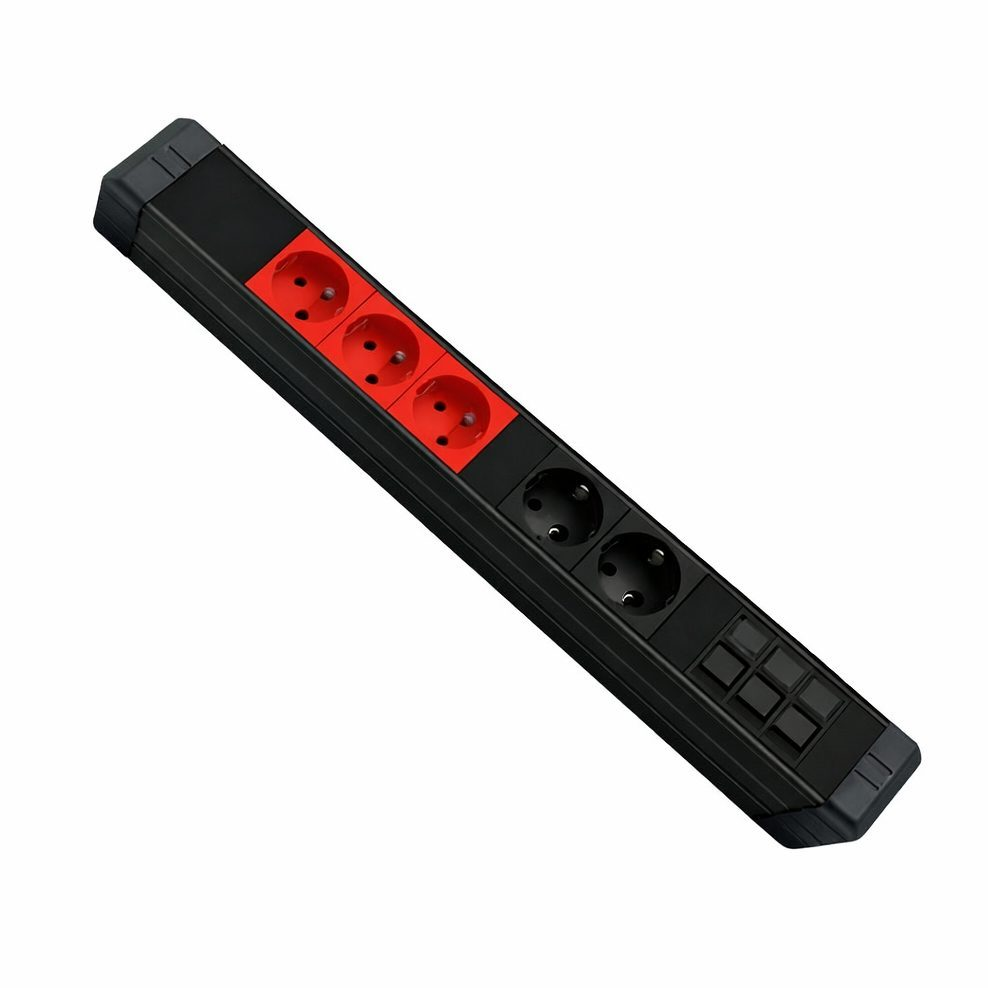 Kontaktligzdu bloks | 5 ligzdas | 16A | 250VAC | 483x44.8x45 mm | 19" 1U | melns | alumīnija korpuss Kontaktligzdu bloks | 5 ligzdas | 16A | 250VAC | 483x44.8x45 mm | 19" 1U | melns | alumīnija korpuss