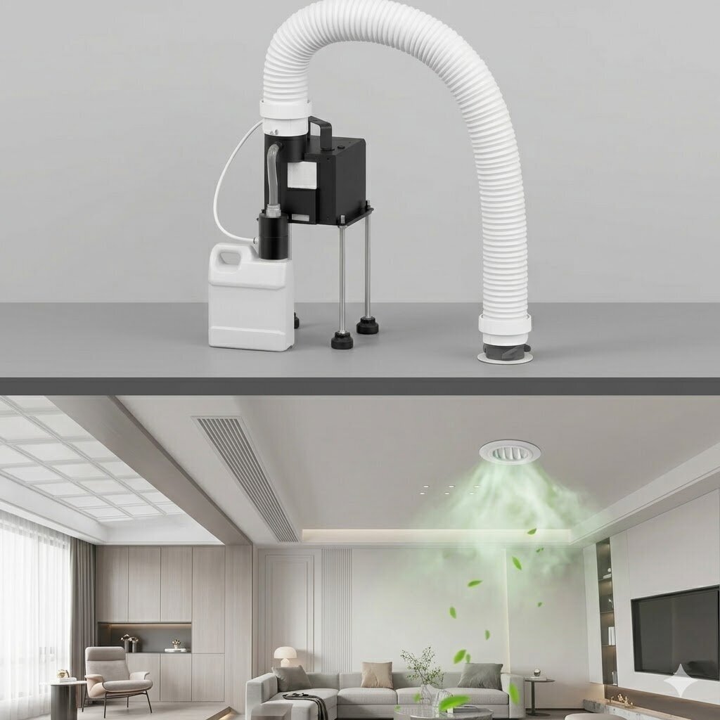 Centrālais kanāla aromāta difuzors | 17W | 1000 ml | līdz 2000 m³ | APP vadība | HVAC integrācija | 201x91x187 mm | griestu montāža 4