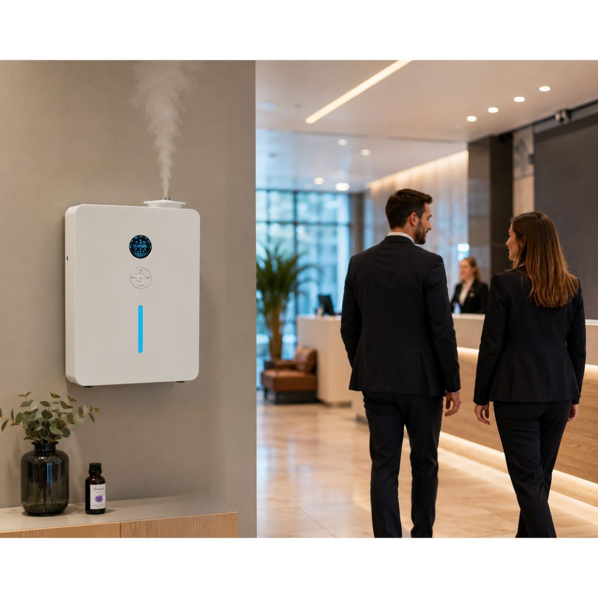 Komerciālais aromāta difuzors | 28W | 1200 ml | līdz 5000 m³ | vadība ar lietotni | HVAC integrācija | 295x162x400 mm | brīvi stāvošs | balts 3