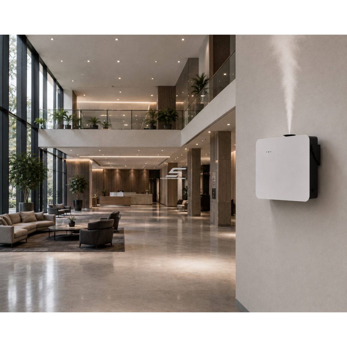 Komercyjny dyfuzor zapachowy | 8W | 500 ml | do 2000 m³ | sterowanie WiFi / Bluetooth | montaż ścienny / wolnostojący | bez użycia wody | 344x154x256,5 mm | biały 2