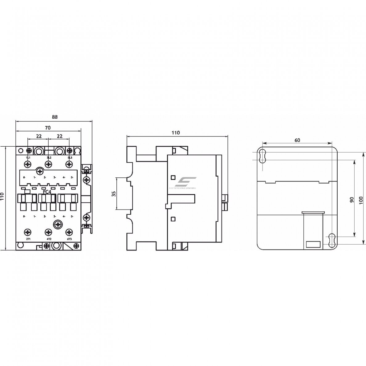 Rūpniecības magnētiskais kontaktors | 3P | 50 A (AC-3) | 15 kW/230 V | 1 NO + 1 NC | spole 36 V AC | IEC/EN 60947-4-1 | Promfactor Baltic FC40050036 2