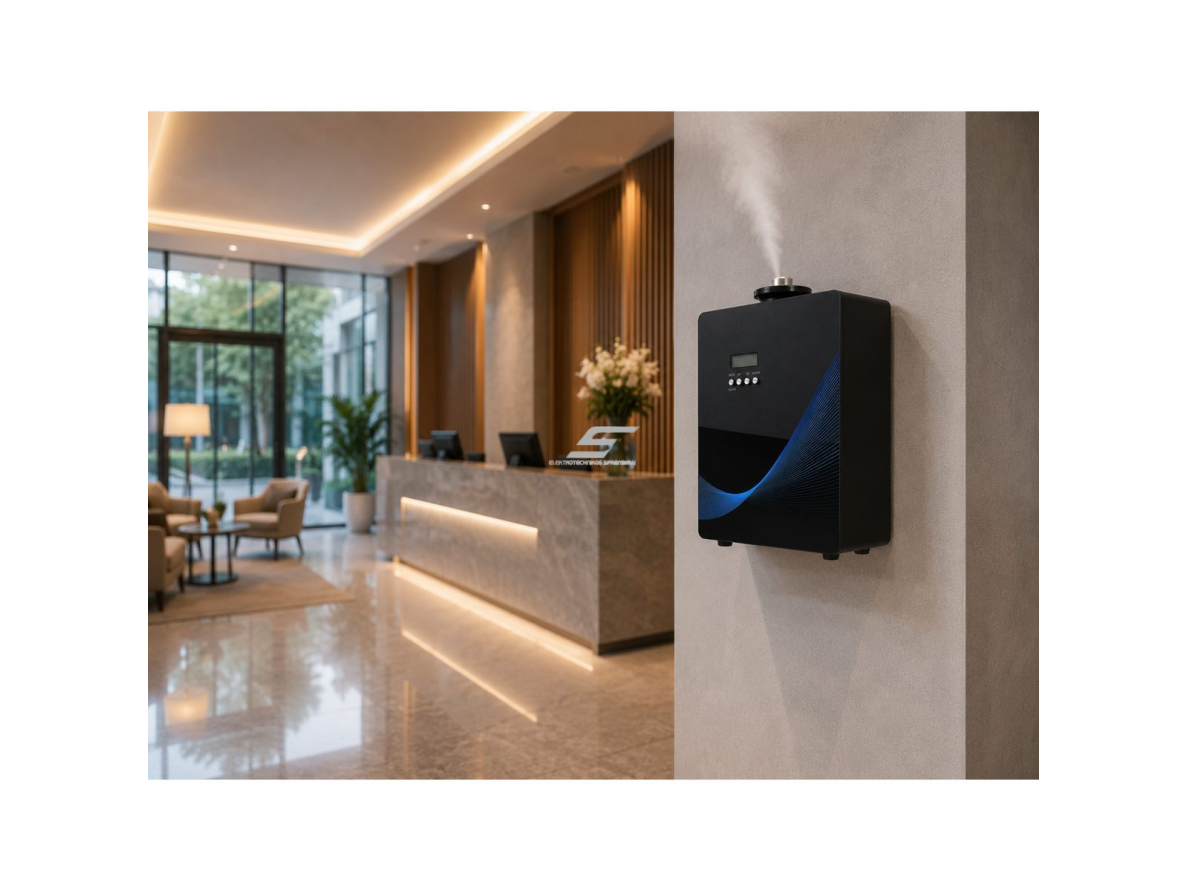 Komercinis aromato difuzorius | 10 W | 500 ml | iki 1000 m³ | Wi-Fi | HVAC jungtis | sieninis arba pastatomas | 250×115×210 mm | juodas | ES-GT-1000FBB 3