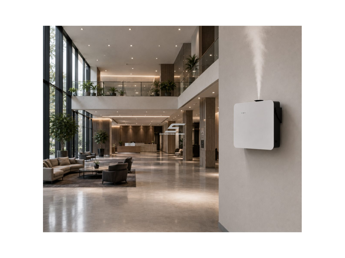 Bevandenis aromato difuzorius | 8 W | 500 ml | iki 2000 m³ | 12 V DC | Bluetooth | sieninis arba pastatomas | 344×154×256,5 mm | baltas | ES-GL-D2000W 2
