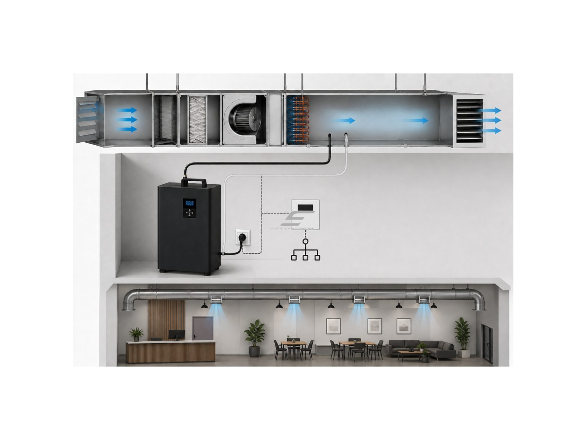 Bevandenis aromato difuzorius | 8 W | 500 ml | iki 2000 m³ | 12 V DC | Bluetooth | sieninis arba pastatomas | 344×154×256,5 mm | juodas | ES-GL-D2000B 3
