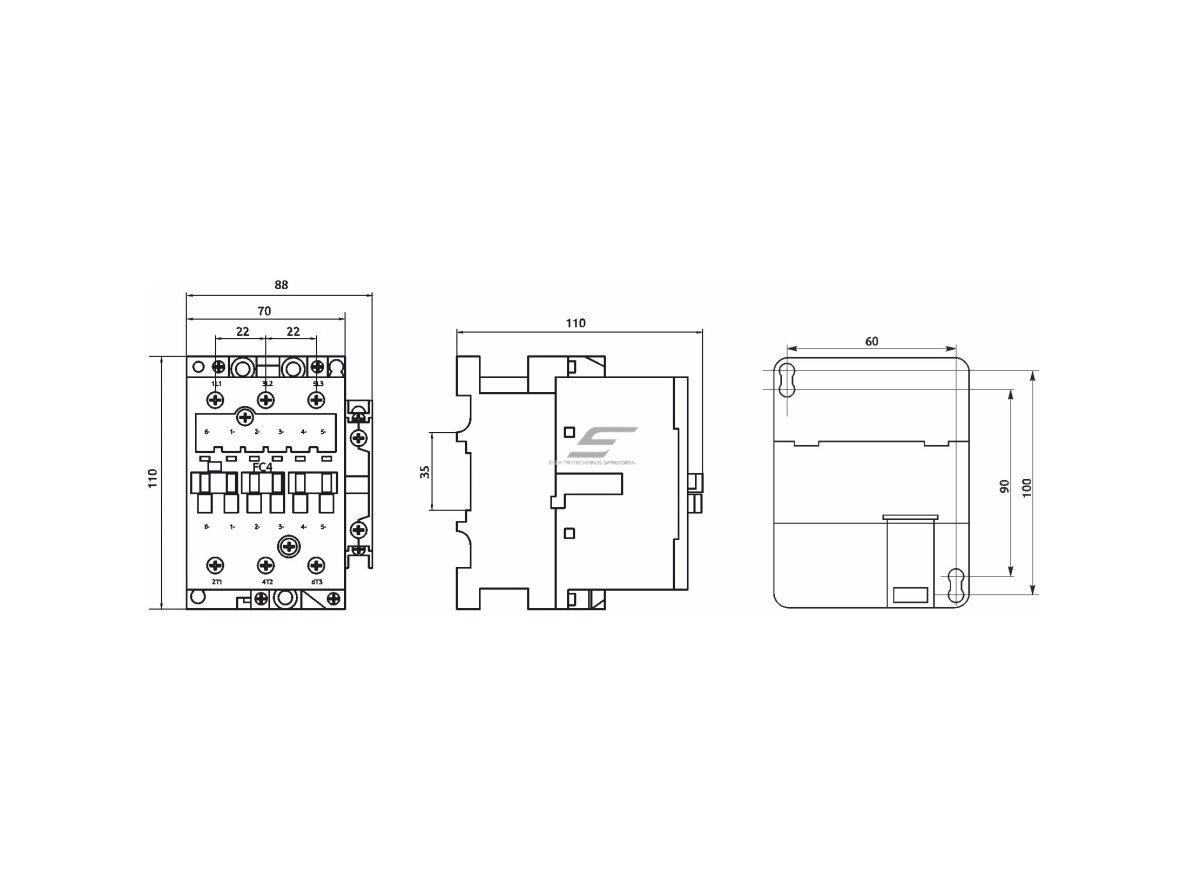 Pramoninis magnetinis kontaktorius | 3P | 40 A (AC-3) | 11 kW/230 V | 1 NO + 1 NC | ritė 24 V AC | IEC/EN 60947-4-1 | Promfactor Baltic FC40040024 2