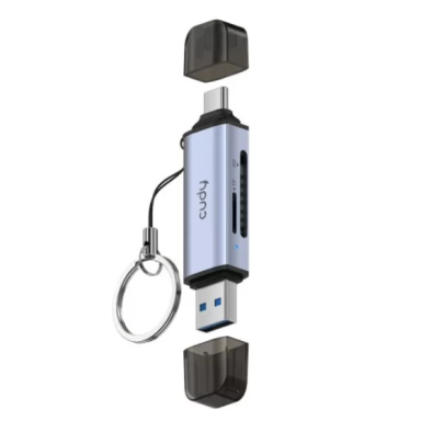 Card Reader and Adapter | Data Transfer Device | 2in1 | Dual SD & TF Card Reading | USB-A + USB-C | up to 5 Gb/s | CUDY UH200
