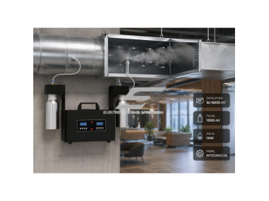 Bevandenis aromato difuzorius | 14 W | 1000 ml | iki 6000 m³ | 12 V DC | valdymas programėle | HVAC jungtis | pastatomas | 495×180×330 mm | juodas | ES-MA-6000 3