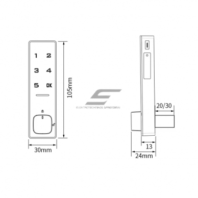 Digital coded cabinet lock | smart furniture and locker lock | 90° unlocking | 105x30mm | black | zinc alloy + ABS 2