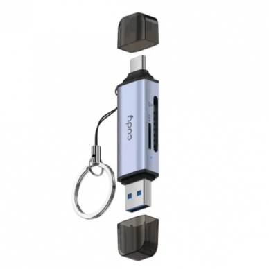 Karšu lasītājs un adapteris | Datu pārraides ierīce | 2in1 | Dubultā SD un TF karšu lasīšana | USB-A + USB-C | līdz 5 Gb/s | CUDY UH200