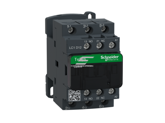 LC1D kontaktorius | 3P | 12A | 5,5kW | 230VAC | AC 50/60Hz ritė | 3NA pagalbiniai kontaktai | varžtiniai gnybtai