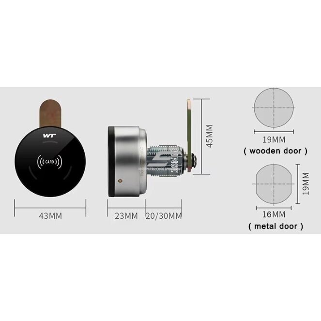 Inteligentny zamek elektroniczny z czytnikiem | do szafki | drzwi | 13,56 MHz | 30mm | czarny 6 Inteligentny zamek elektroniczny z czytnikiem | do szafki | drzwi | 13,56 MHz | 30mm | czarny 6