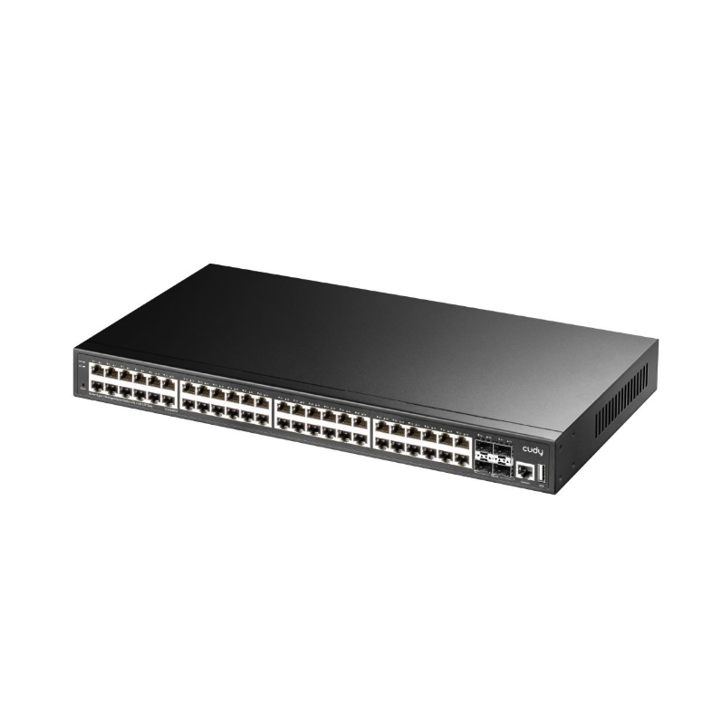 Przełącznik 48 portów | szybka transmisja danych | 48×1G RJ45 + 4×10G SFP+ | 176 Gbps | 131 Mpps | 10/100/1000/2500 Mbps | metalowa obudowa