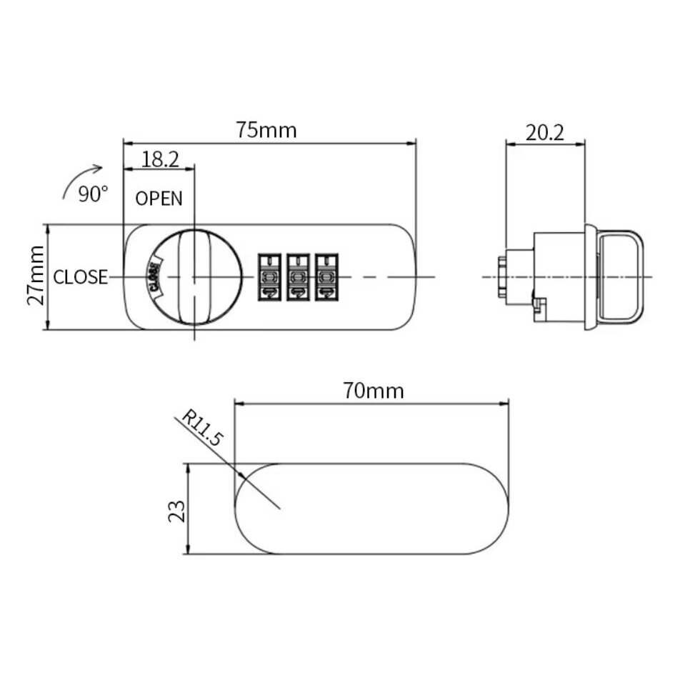 Zamek kodowy | zamek z uchwytem | 3-cyfrowy | do szafki | do sejfu | 75x27mm | czarny | plastikowy 4 Zamek kodowy | zamek z uchwytem | 3-cyfrowy | do szafki | do sejfu | 75x27mm | czarny | plastikowy 4