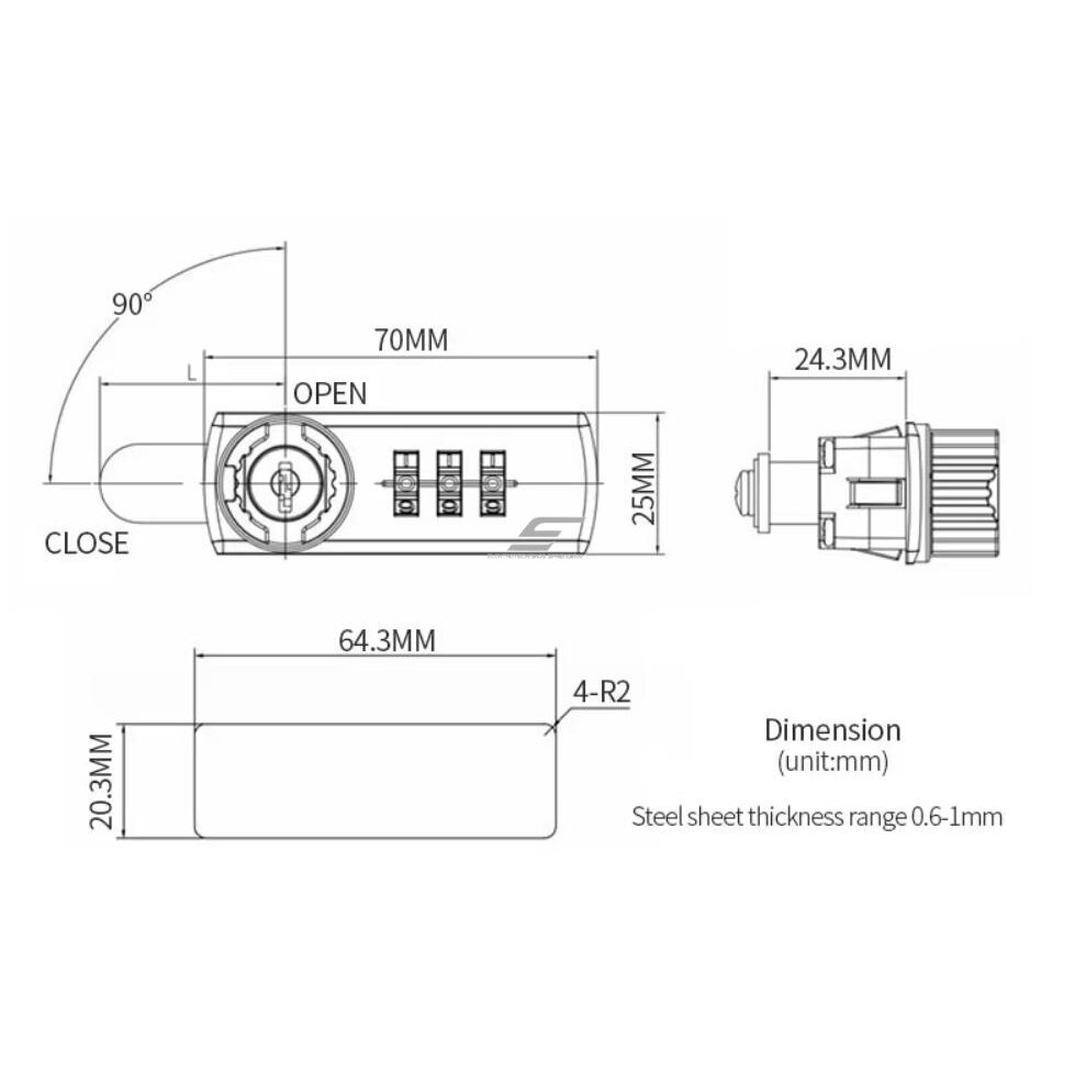 Kodu slēdzis | slēdzene | ar atslēgu | 3 cipari | skapim | seifam | 64,3×20,3mm | melns 3 Kodu slēdzis | slēdzene | ar atslēgu | 3 cipari | skapim | seifam | 64,3×20,3mm | melns 3