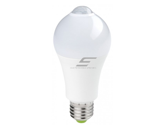 LED lemputė su PIR judesio jutikliu E27 | Optonica SP7-A6 | 7W | 4500K | 560 lm | 360° | balta | IP20