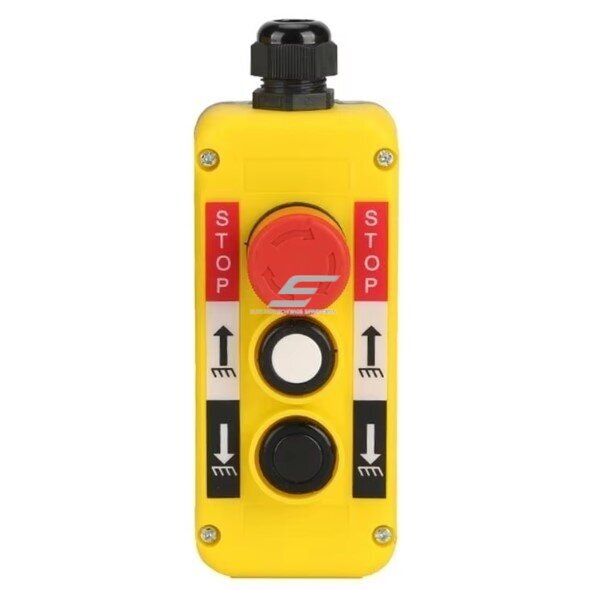 Crane control panel | with 2 buttons and a rotary STOP button | 5A | 440V | IP65 1 Crane control panel | with 2 buttons and a rotary STOP button | 5A | 440V | IP65 1