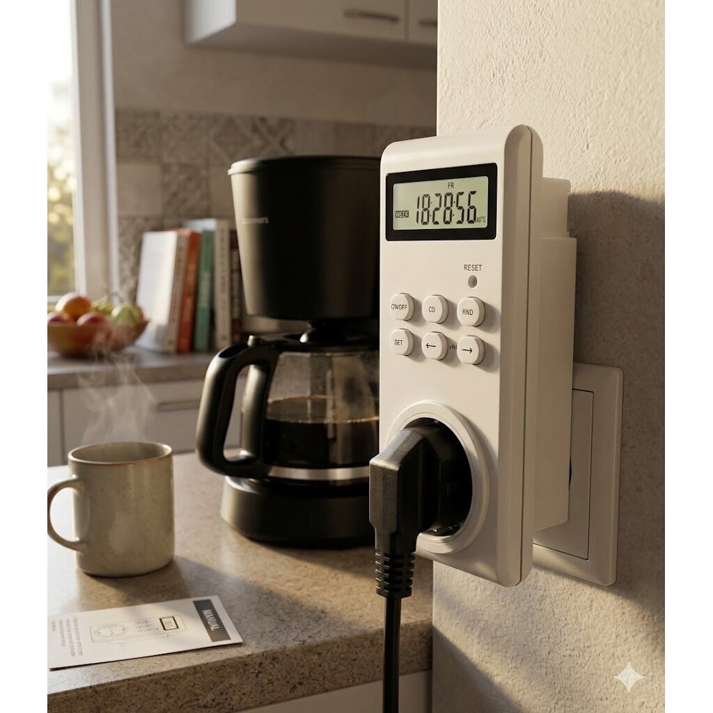 Nädalane programmeeritav elektrooniline pistikupesa taimer | 7x24 h | 230V | 16A | 20 programmi | juhusliku sisselülituse funktsioon | pöördloendus 4
