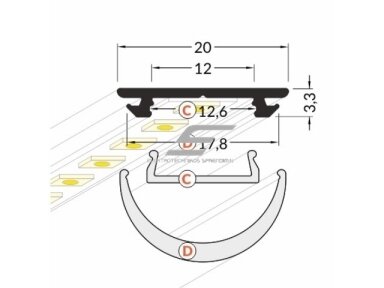 Profilis LED juostai | lankstus | 2m | anoduotas | be stiklo Profilis LED juostai | lankstus | 2m | anoduotas | be stiklo