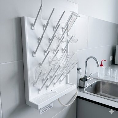 Laboratory equipment drying wall panel | PP pegboard holder | chemical resistant | 52×12 cm | white Laboratory equipment drying wall panel | PP pegboard holder | chemical resistant | 52×12 cm | white