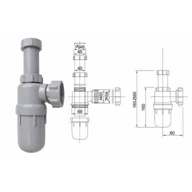 Laboratory siphon | for laboratory / industrial sink drainage systems | PP plastic | 45/50 mm connection | chemical resistant | with accessories | grey Laboratory siphon | for laboratory / industrial sink drainage systems | PP plastic | 45/50 mm connection | chemical resistant | with accessories | grey