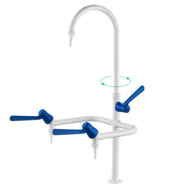 Laboratory water mixer tap | 3 water outlets | chemical-resistant | ceramic valves | 360° rotatable | tabletop mounted | brass | 590 mm Laboratory water mixer tap | 3 water outlets | chemical-resistant | ceramic valves | 360° rotatable | tabletop mounted | brass | 590 mm
