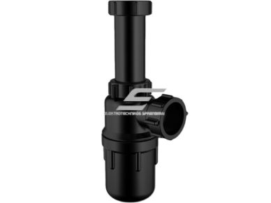 Laboratorinis sifonas | laboratorinių / pramoninių kriauklių nuotekų sistemoms | PP plastikas | 45/50 mm jungtis | chemikalams atsparus | su priedais | juodas
