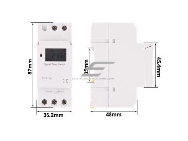 Modulinė | skaitmeninė laiko relė | laikmatis | savaitinė | DIN | 16(8)A | 230V | 1NO+1NC 2