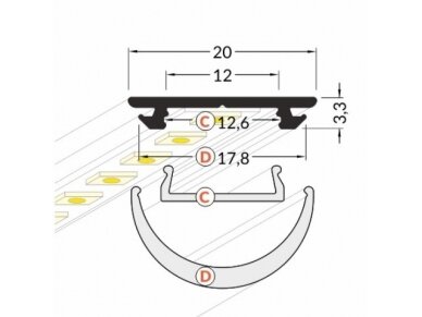 Lankstomo LED profilio dangtelio aklė | balta 1 Lankstomo LED profilio dangtelio aklė | balta 1