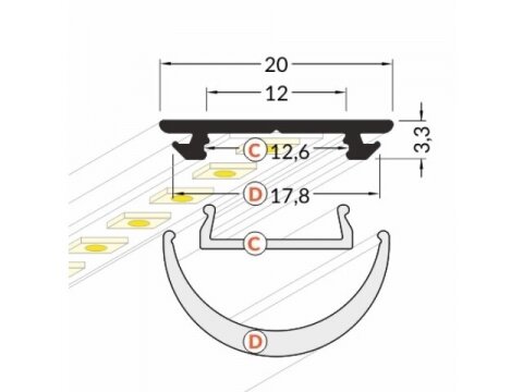 Profilis LED juostai | lankstus | 2m | anoduotas | be stiklo 1 Profilis LED juostai | lankstus | 2m | anoduotas | be stiklo 1