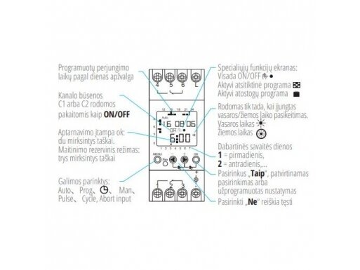 Modulinė | skaitmeninė laiko relė | laikmatis | programuojamas | savaitinis | 2 kanalų | 16A | 230VAC | 1NO | DIN | VEXEN | DWT258 1 Modulinė | skaitmeninė laiko relė | laikmatis | programuojamas | savaitinis | 2 kanalų | 16A | 230VAC | 1NO | DIN | VEXEN | DWT258 1
