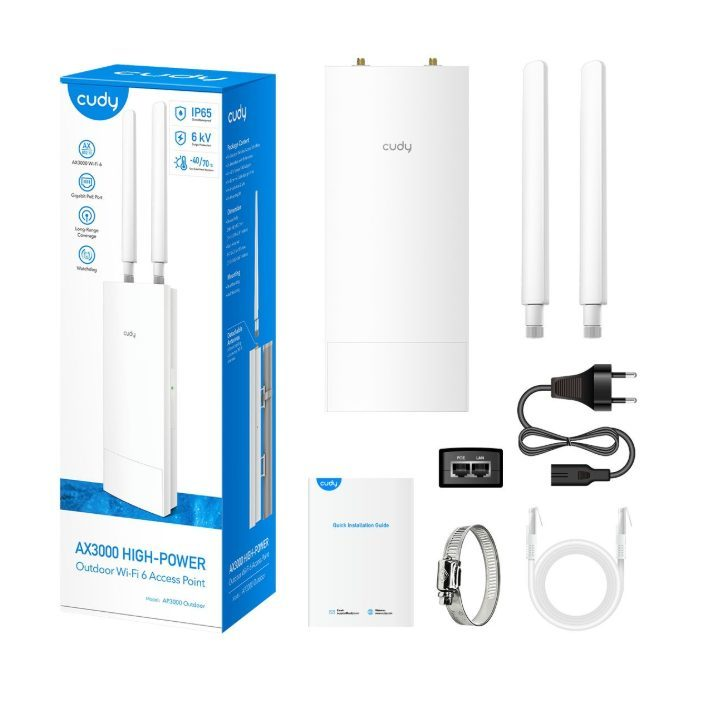 Outdoor Wi-Fi Access Point | Wireless Network Extender | Wi-Fi 6 Class | Up to 2402 Mbps | IP65 | PoE | Long-Range Connection | CUDY AP3000 2