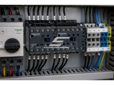 LP2K reversinis mini kontaktorius | 3P | 9A | 4kW | 24VDC ritė | 1NA pagalbinis kontaktas | elektros variklių ir valdymo grandinėms