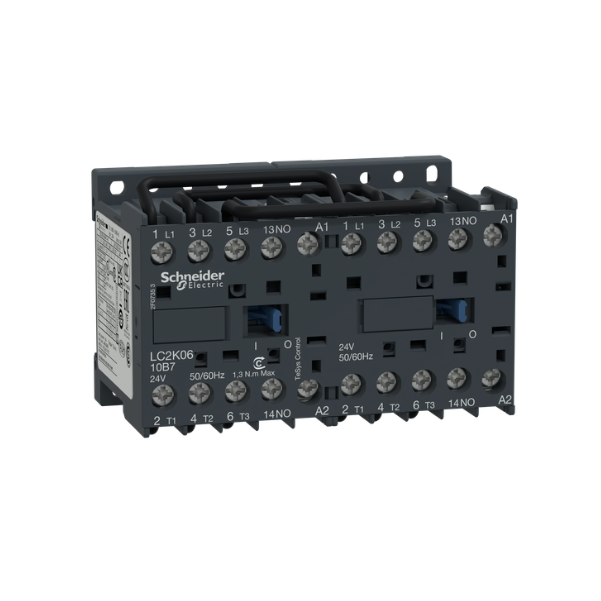 LP2K reversiivne minikontaktor | 3P | 6A | 2,2 kW | 24VDC mähis | 1NO abikontakt | elektrimootoritele ja juhtimisahelatele LP2K reversiivne minikontaktor | 3P | 6A | 2,2 kW | 24VDC mähis | 1NO abikontakt | elektrimootoritele ja juhtimisahelatele