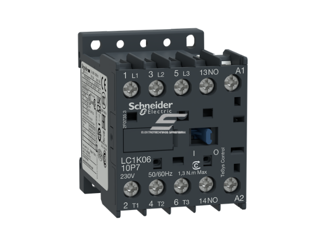 LC7K kontaktorius | 3P | 12A | 230VAC ritė | 4NO pagalbiniai kontaktai | elektros variklių ir valdymo grandinėms