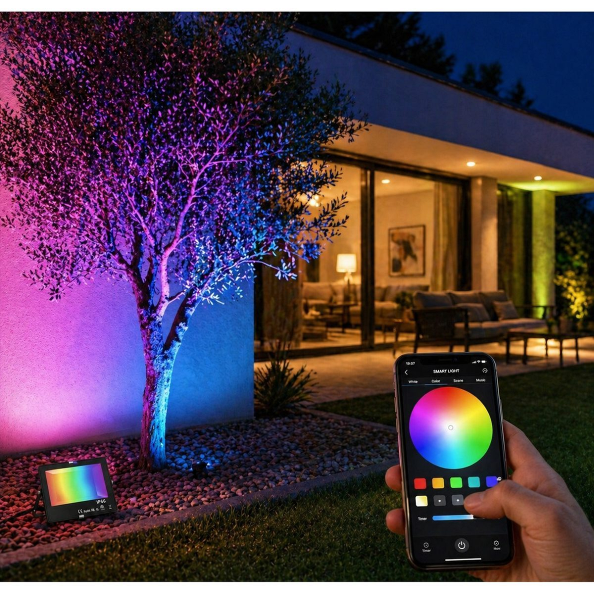 Viedais LED RGB āra prožektors | ar APP vadību | 30W | RGB + silti balta 2700K | IP66 | 7900lm | alumīnija korpuss 3 Viedais LED RGB āra prožektors | ar APP vadību | 30W | RGB + silti balta 2700K | IP66 | 7900lm | alumīnija korpuss 3