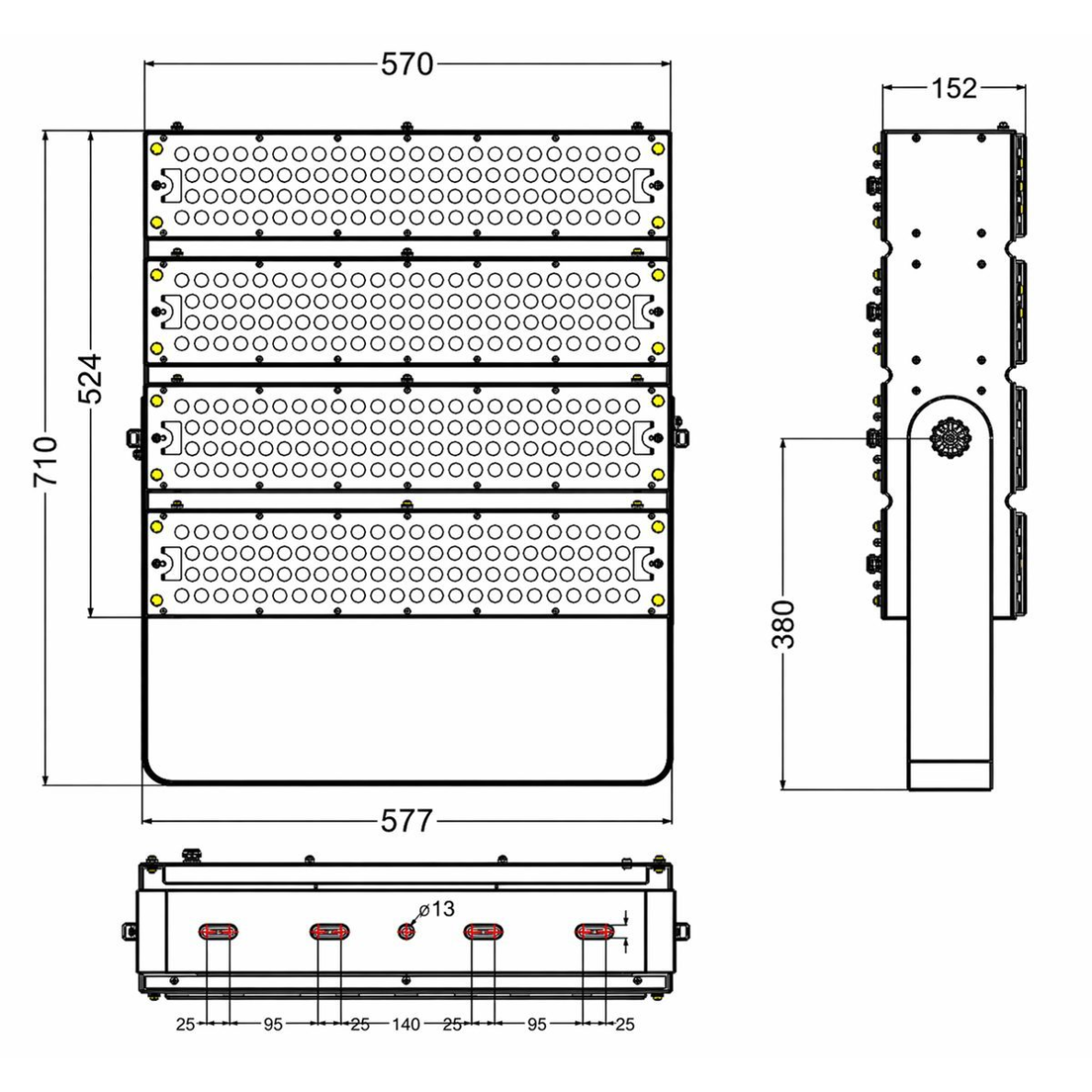 Светодиодный RGB прожектор | 1000W | управление DMX | 384x3W | IP65 | AC 100–277V | 20°–90° | диммируемый | для уличного, фасадного и архитектурного освещения 3