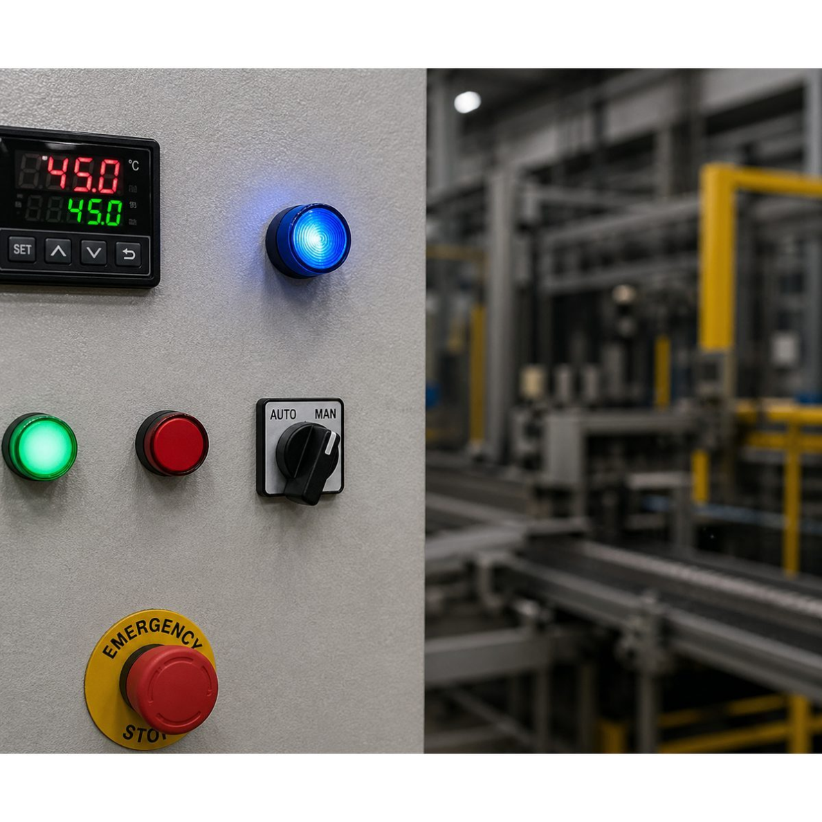 Diodowa lampka sygnalizacyjna LED | z obudową typu przyciskowego | niebieska | 22mm | AC230V | IP67 | do sygnalizacji w rozdzielnicach elektrycznych, automatyce oraz urządzeniach 1