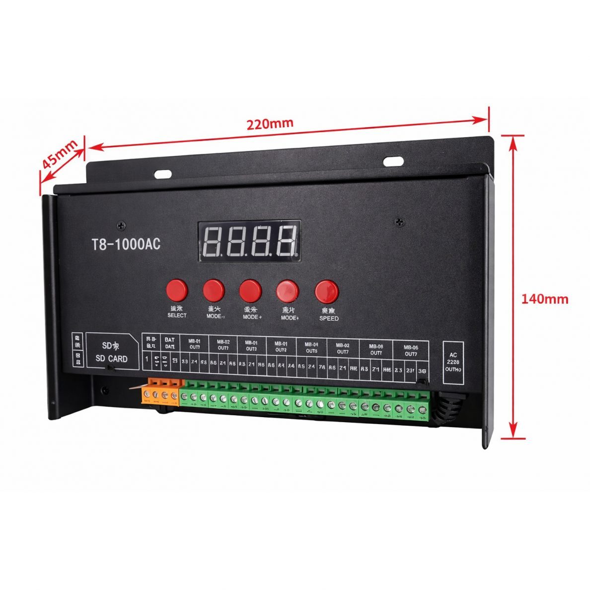 Programmeeritav LED-ribade kontroller T8000AC | 8 kanalit | värviefektid | WS2815 / WS2812B | 220V | kuni 8192 pikslit 2