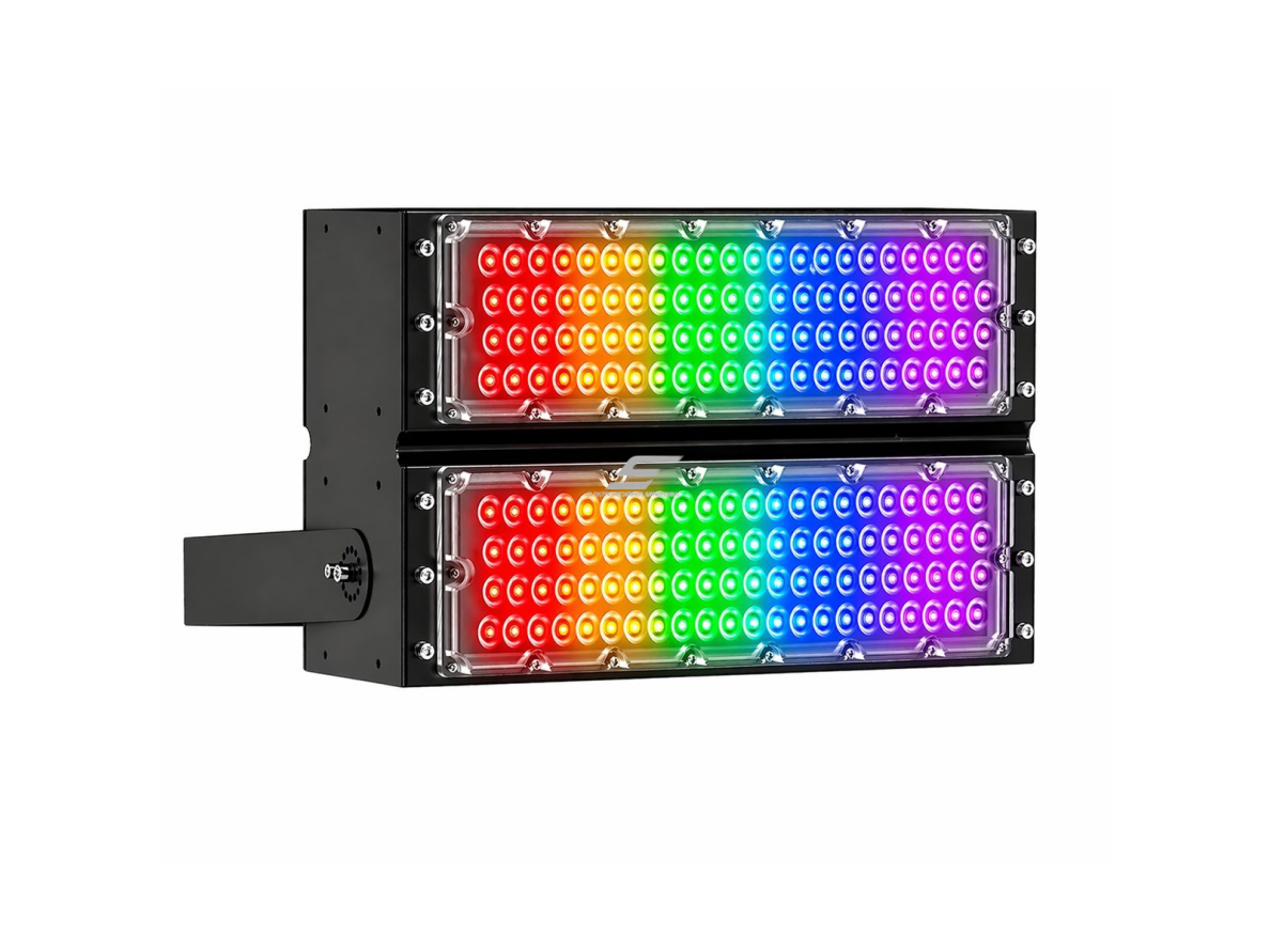 LED RGB prožektorius | 500W | DMX valdymas | 192x3W | IP65 | AC 100–277V | 20°–90° | dimeriuojamas | lauko, fasadų ir architektūriniam apšvietimui