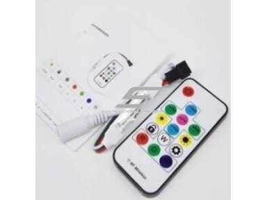 LED juostų šviesos efektų RF valdiklis | 12VDC | ant laido | su 14 klavišų pulteliu | valdymas radijo bangomis | C-8208 LED juostų šviesos efektų RF valdiklis | 12VDC | ant laido | su 14 klavišų pulteliu | valdymas radijo bangomis | C-8208