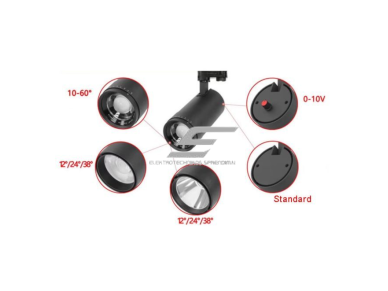 LED bėgelinis šviestuvas | 25W | 1500lm | reguliuojamas 10–55° | CCT 3000K/4000K/5000K | CRI≥90 | TRIAC dimming | juodas 3