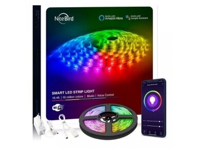 LED juostos komplektas su Wi-Fi valdikliu ir maitinimo šaltiniu | 24W | 5VDC | RGB | 10m | Smart Life | TUYA | Gosund | SL3 | 6972391282324