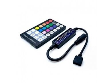 LED juostų mini RGB+CCT valdiklis | 5-24VDC | ant laido | su 28 klavišų pulteliu | valdymas radijo bangomis LED juostų mini RGB+CCT valdiklis | 5-24VDC | ant laido | su 28 klavišų pulteliu | valdymas radijo bangomis