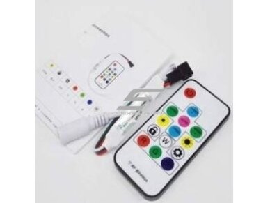 LED juostų šviesos efektų RF valdiklis | 12VDC | ant laido | su 14 klavišų pulteliu | valdymas radijo bangomis | C-8208
