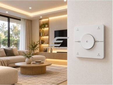 Belaidis LED apšvietimo pritemdymo valdiklis | dimeris | ryškumo ir spalvinės temperatūros valdymas | CCT | 86x86mm | 4 zonos | 2,4GHz | baltas 5